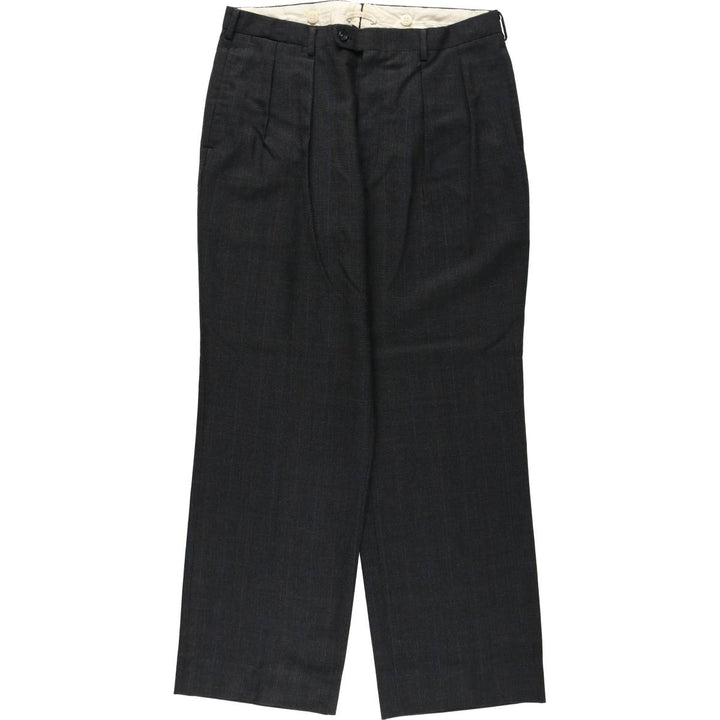 Check Pattern Two-pleat Slacks Pants for Men (W34 equivalent) unclear Charcoal Vintage Second Hand