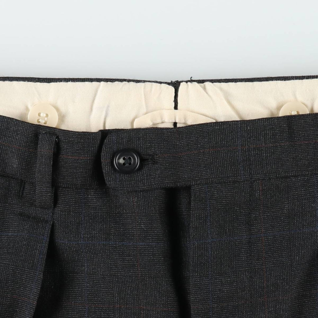 Check Pattern Two-pleat Slacks Pants for Men (W34 equivalent) unclear Charcoal Vintage Second Hand