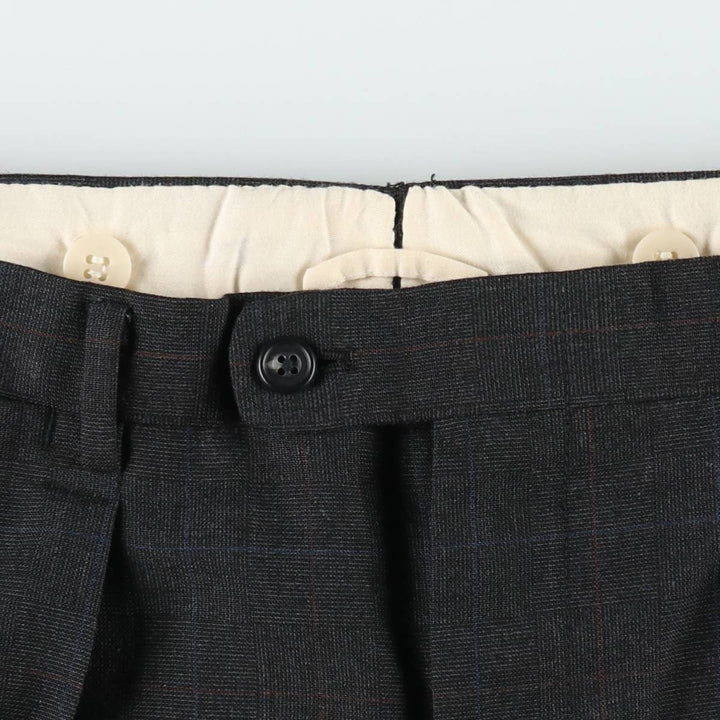 Check Pattern Two-pleat Slacks Pants for Men (W34 equivalent) unclear Charcoal Vintage Second Hand