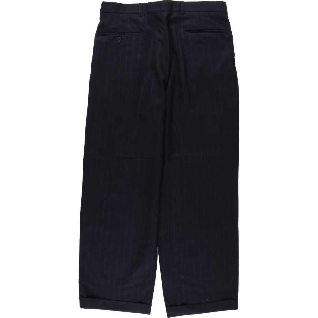 90'S Stripe Pattern Two-Pleat Slacks Pants Men's W34 (approx.) unclear navy blue type Vintage Second Hand