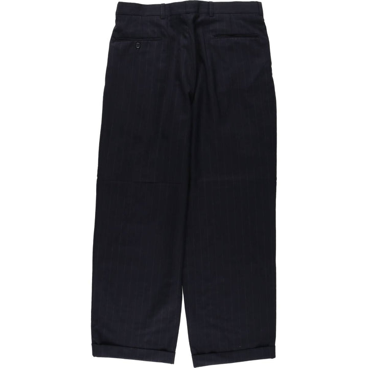 90'S Stripe Pattern Two-Pleat Slacks Pants Men's W34 (approx.) unclear navy blue type Vintage Second Hand