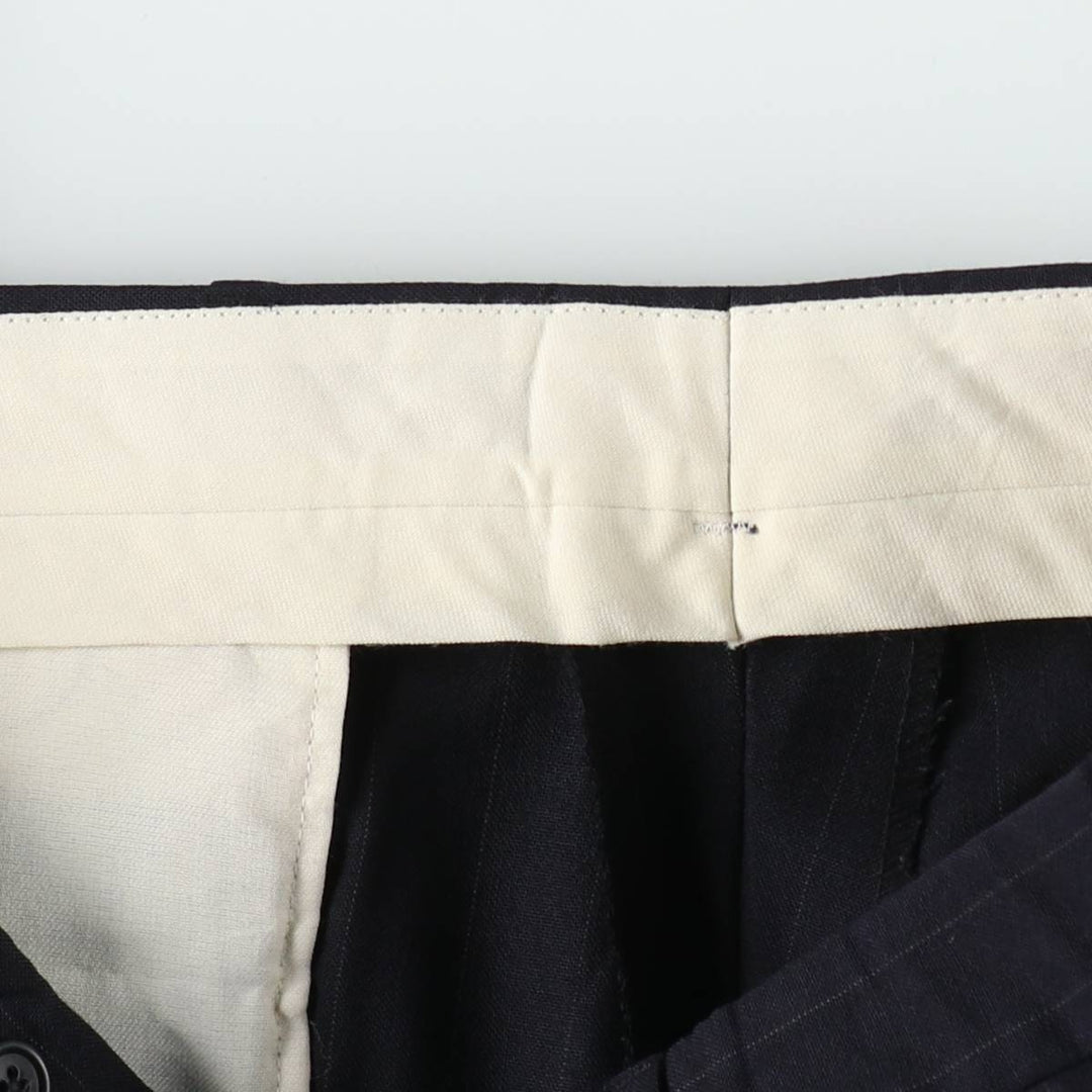 90'S Stripe Pattern Two-Pleat Slacks Pants Men's W34 (approx.) unclear navy blue type Vintage Second Hand