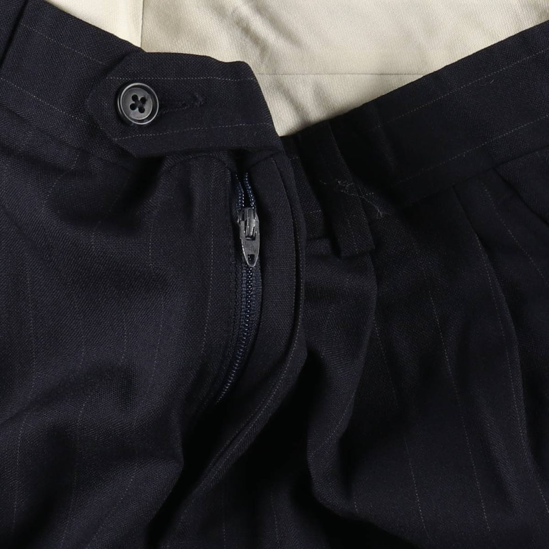 90'S Stripe Pattern Two-Pleat Slacks Pants Men's W34 (approx.) unclear navy blue type Vintage Second Hand