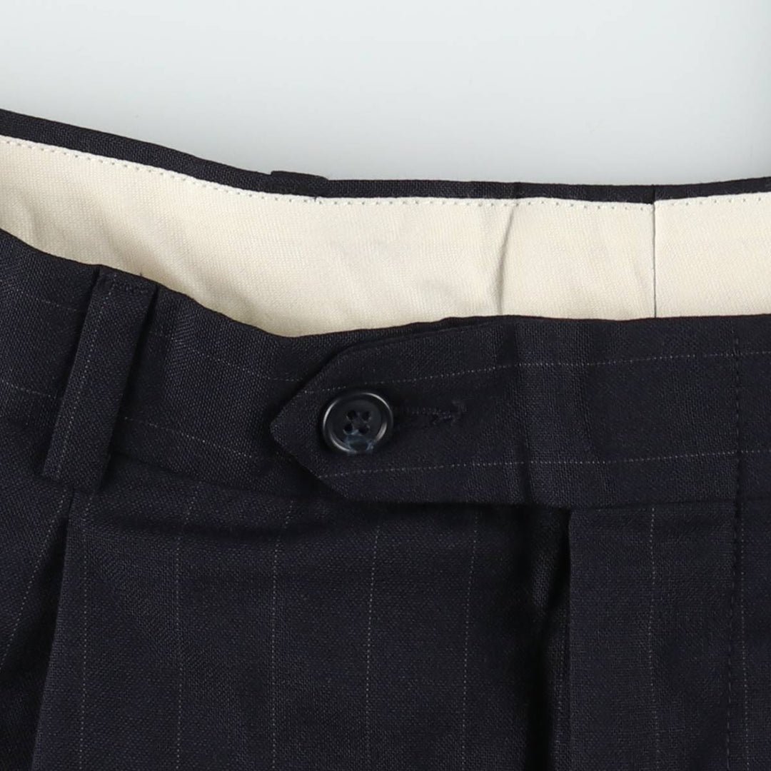 90'S Stripe Pattern Two-Pleat Slacks Pants Men's W34 (approx.) unclear navy blue type Vintage Second Hand