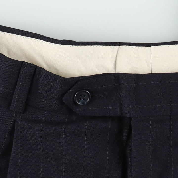 90'S Stripe Pattern Two-Pleat Slacks Pants Men's W34 (approx.) unclear navy blue type Vintage Second Hand