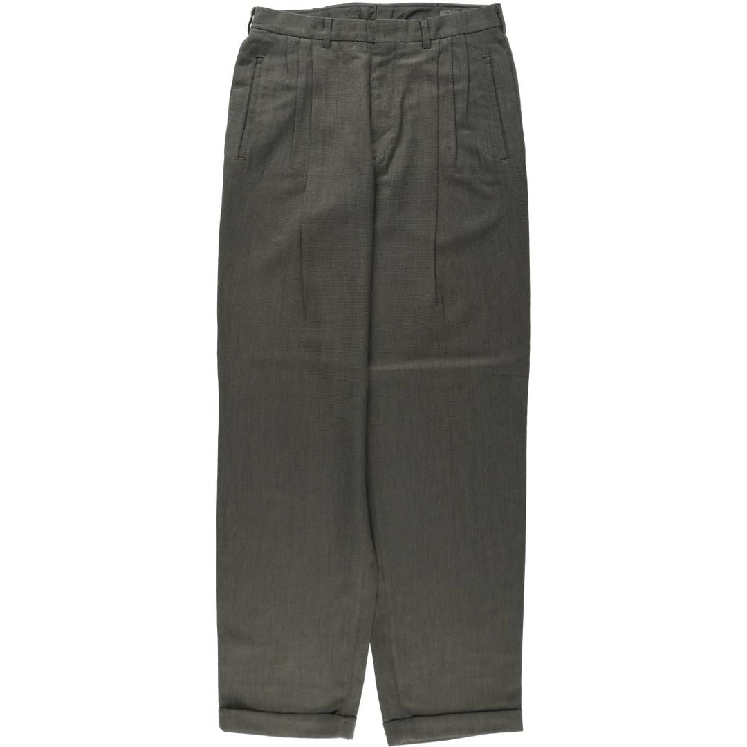 ~90'S SAVANE all-over print three-pleat slacks pants, men's size W31 equivalent. polyester Khaki type Vintage Second Hand