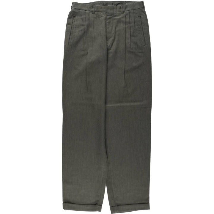 ~90'S SAVANE all-over print three-pleat slacks pants, men's size W31 equivalent. polyester Khaki type Vintage Second Hand