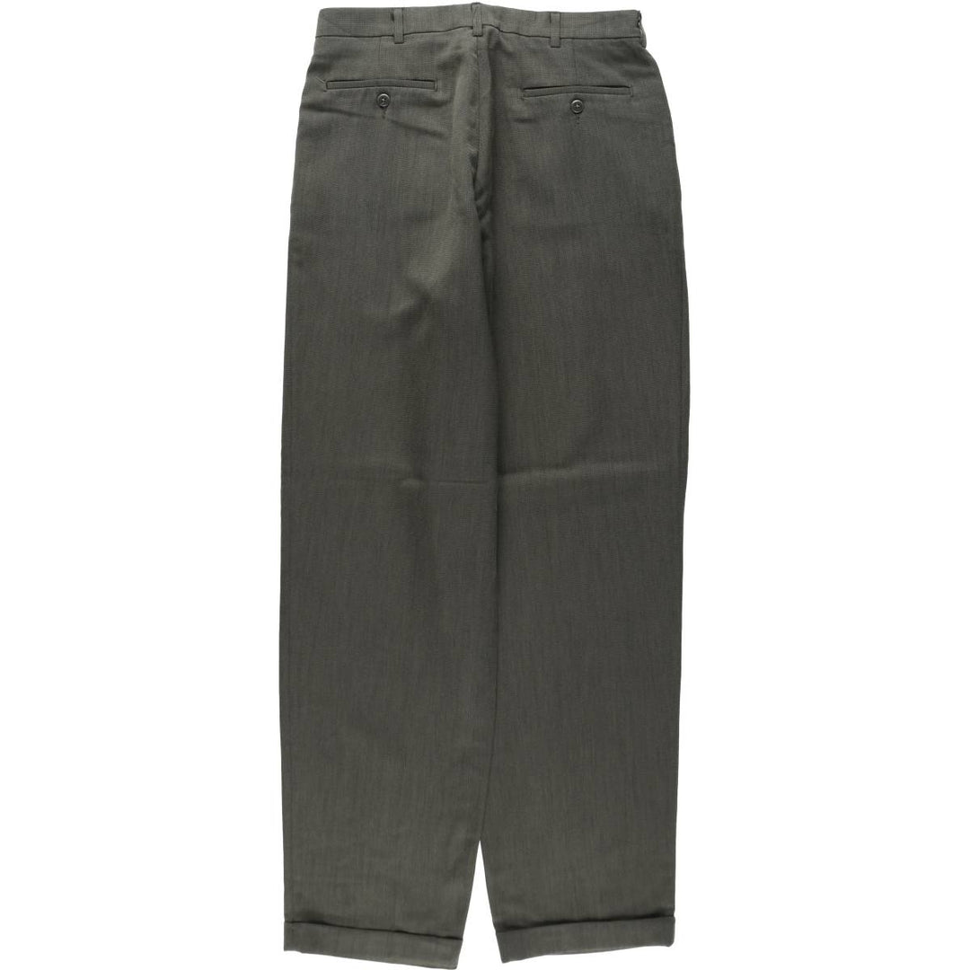 ~90'S SAVANE all-over print three-pleat slacks pants, men's size W31 equivalent. polyester Khaki type Vintage Second Hand