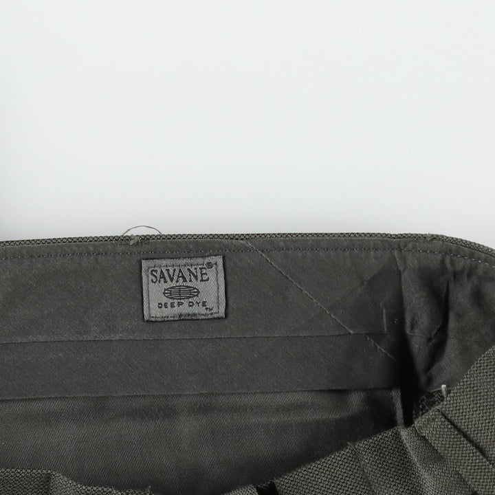 ~90'S SAVANE all-over print three-pleat slacks pants, men's size W31 equivalent. polyester Khaki type Vintage Second Hand