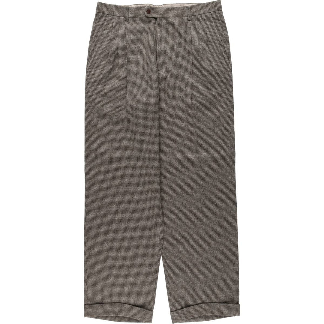 All-over print, three-pleat wool trousers/slacks, Italian-made, men's size W34 (approx.), vintage. wool beige type brown Vintage Second Hand