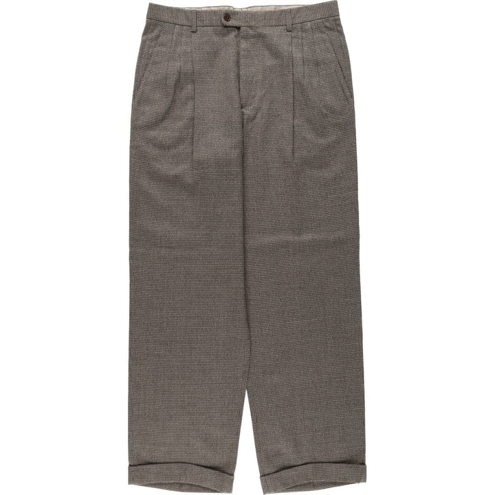 All-over print, three-pleat wool trousers/slacks, Italian-made, men's size W34 (approx.), vintage. wool beige type brown Vintage Second Hand