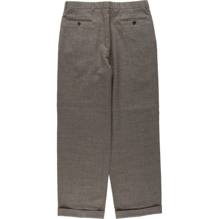 All-over print, three-pleat wool trousers/slacks, Italian-made, men's size W34 (approx.), vintage. wool beige type brown Vintage Second Hand