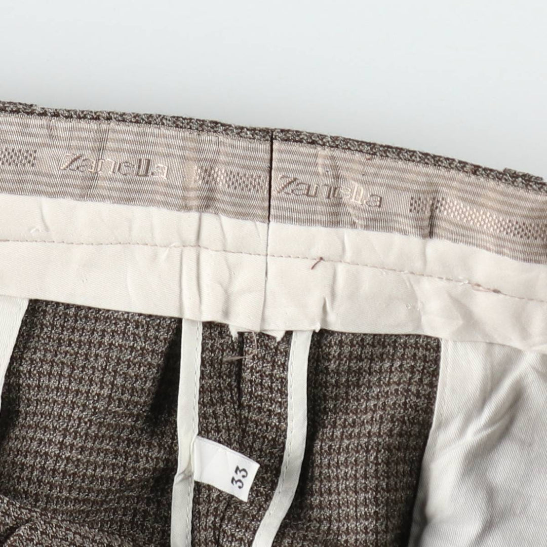 All-over print, three-pleat wool trousers/slacks, Italian-made, men's size W34 (approx.), vintage. wool beige type brown Vintage Second Hand