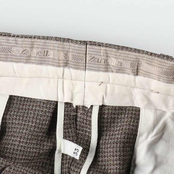 All-over print, three-pleat wool trousers/slacks, Italian-made, men's size W34 (approx.), vintage. wool beige type brown Vintage Second Hand