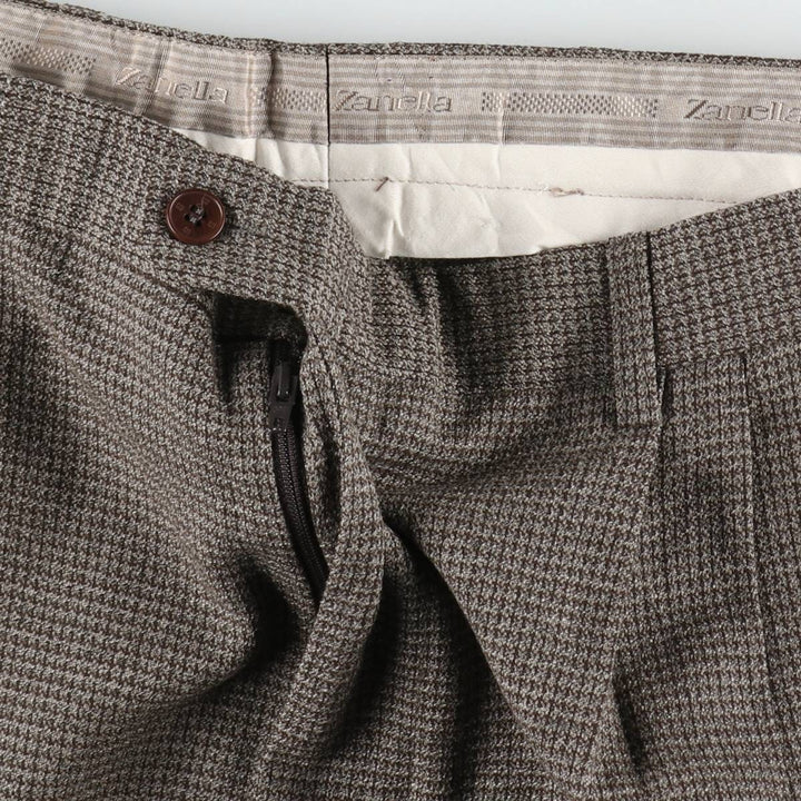All-over print, three-pleat wool trousers/slacks, Italian-made, men's size W34 (approx.), vintage. wool beige type brown Vintage Second Hand