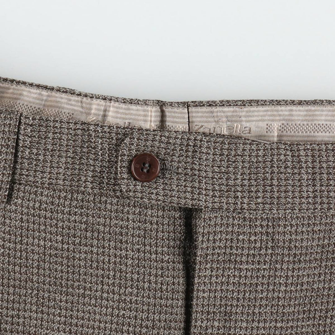 All-over print, three-pleat wool trousers/slacks, Italian-made, men's size W34 (approx.), vintage. wool beige type brown Vintage Second Hand