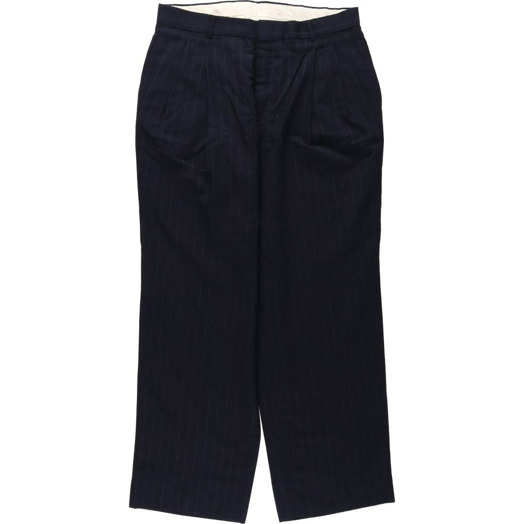 Stripe Pattern Two-pleat Slacks Pants Men's W32 Vintage unclear navy blue type Vintage Second Hand