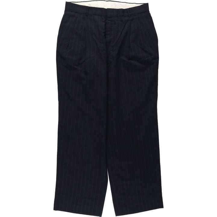 Stripe Pattern Two-pleat Slacks Pants Men's W32 Vintage unclear navy blue type Vintage Second Hand