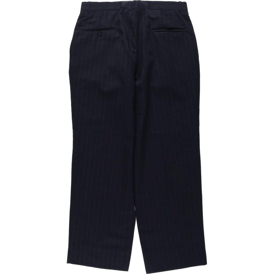 Stripe Pattern Two-pleat Slacks Pants Men's W32 Vintage unclear navy blue type Vintage Second Hand