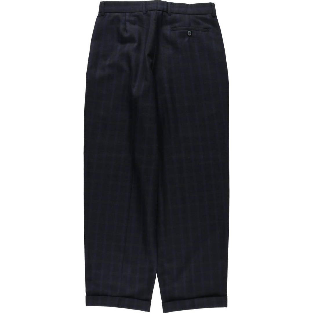 St. Michael check pattern two-pleat poly/wool trousers, made in England, men's size W32 (approx.) polyester navy blue type Vintage Second Hand