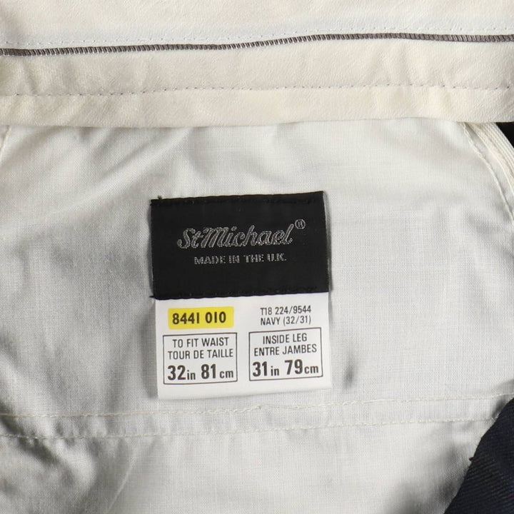 St. Michael check pattern two-pleat poly/wool trousers, made in England, men's size W32 (approx.) polyester navy blue type Vintage Second Hand
