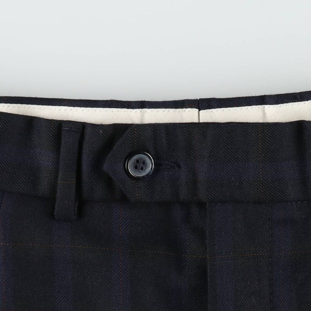 St. Michael check pattern two-pleat poly/wool trousers, made in England, men's size W32 (approx.) polyester navy blue type Vintage Second Hand