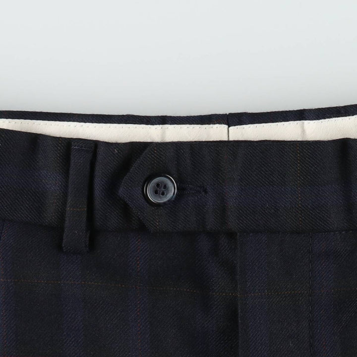 St. Michael check pattern two-pleat poly/wool trousers, made in England, men's size W32 (approx.) polyester navy blue type Vintage Second Hand