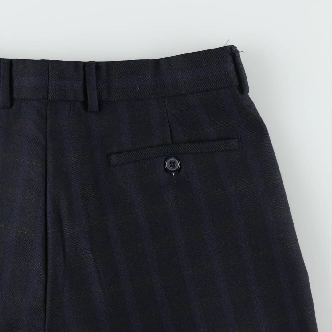 St. Michael check pattern two-pleat poly/wool trousers, made in England, men's size W32 (approx.) polyester navy blue type Vintage Second Hand