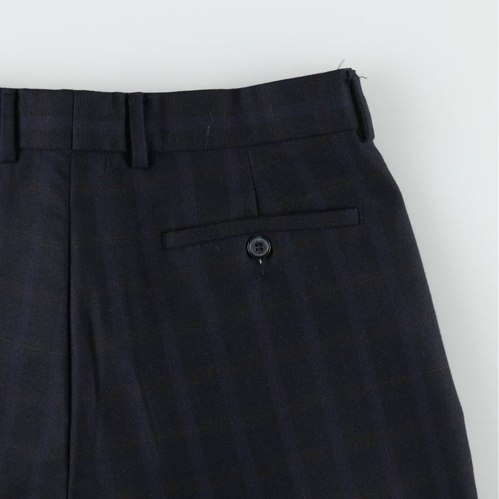 St. Michael check pattern two-pleat poly/wool trousers, made in England, men's size W32 (approx.) polyester navy blue type Vintage Second Hand