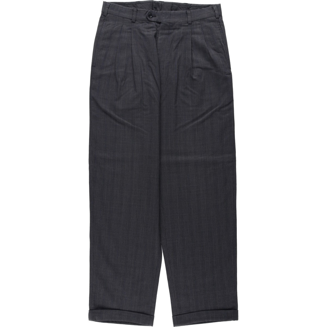 Gun club check two-pleat slacks pants, men's size W32 (approx.), vintage. unclear Charcoal Vintage Second Hand
