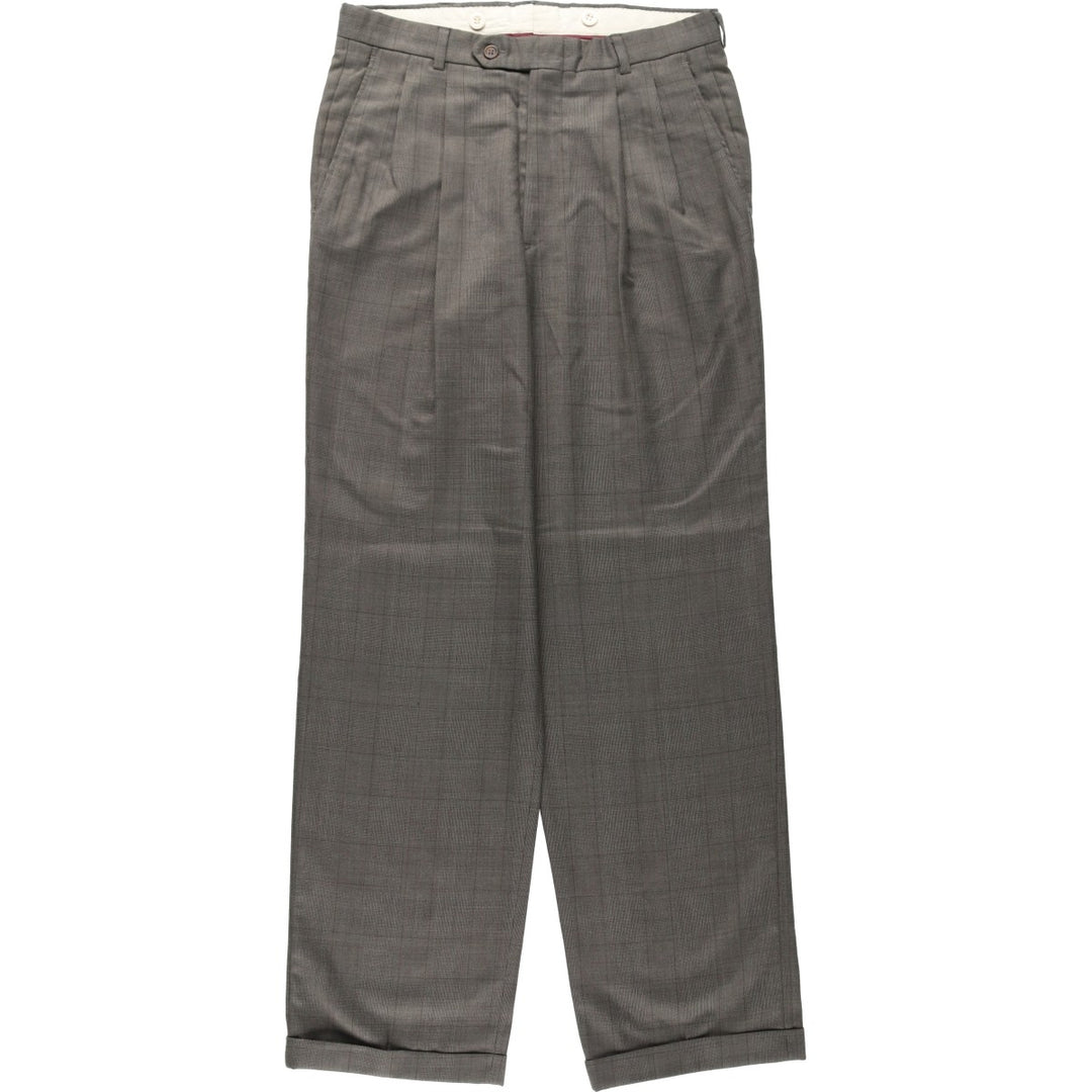 Glen check two-pleat slacks pants, men's size W31 (approx.), vintage. unclear gray type Vintage Second Hand