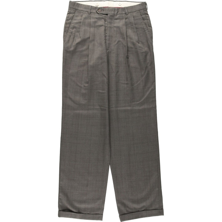 Glen check two-pleat slacks pants, men's size W31 (approx.), vintage. unclear gray type Vintage Second Hand