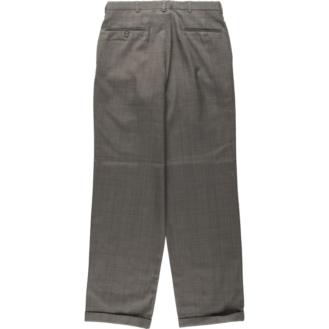 Glen check two-pleat slacks pants, men's size W31 (approx.), vintage. unclear gray type Vintage Second Hand