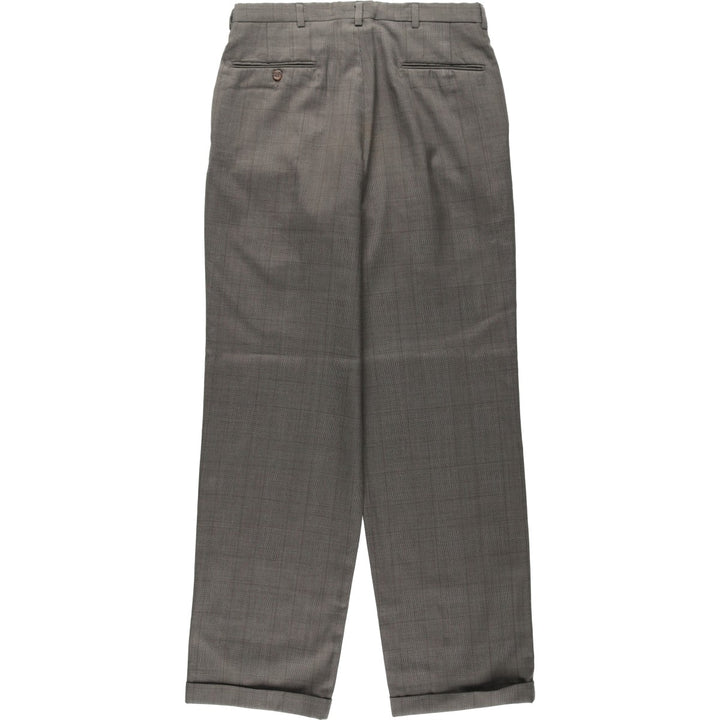 Glen check two-pleat slacks pants, men's size W31 (approx.), vintage. unclear gray type Vintage Second Hand