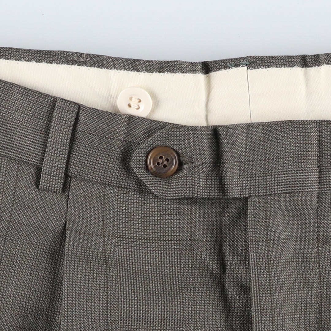 Glen check two-pleat slacks pants, men's size W31 (approx.), vintage. unclear gray type Vintage Second Hand