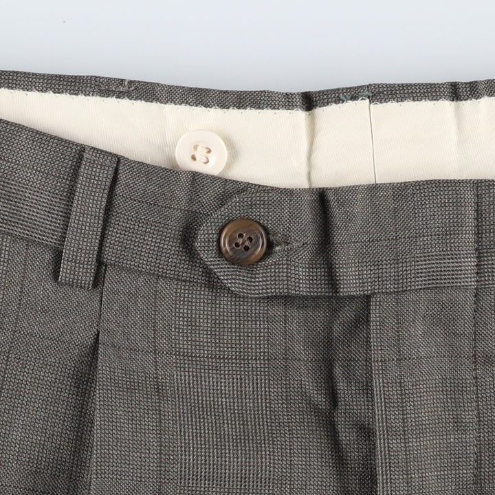 Glen check two-pleat slacks pants, men's size W31 (approx.), vintage. unclear gray type Vintage Second Hand