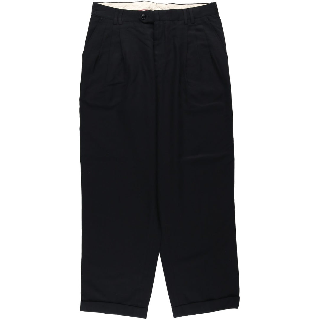 1990'S PRONTO-UOMO Three-Pleat Wool Trousers, Made in Italy, Men's Size W34 (approx.), Vintage wool black type Vintage Second Hand