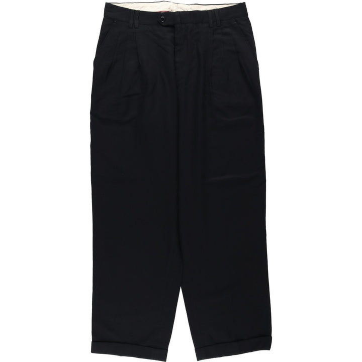 1990'S PRONTO-UOMO Three-Pleat Wool Trousers, Made in Italy, Men's Size W34 (approx.), Vintage wool black type Vintage Second Hand