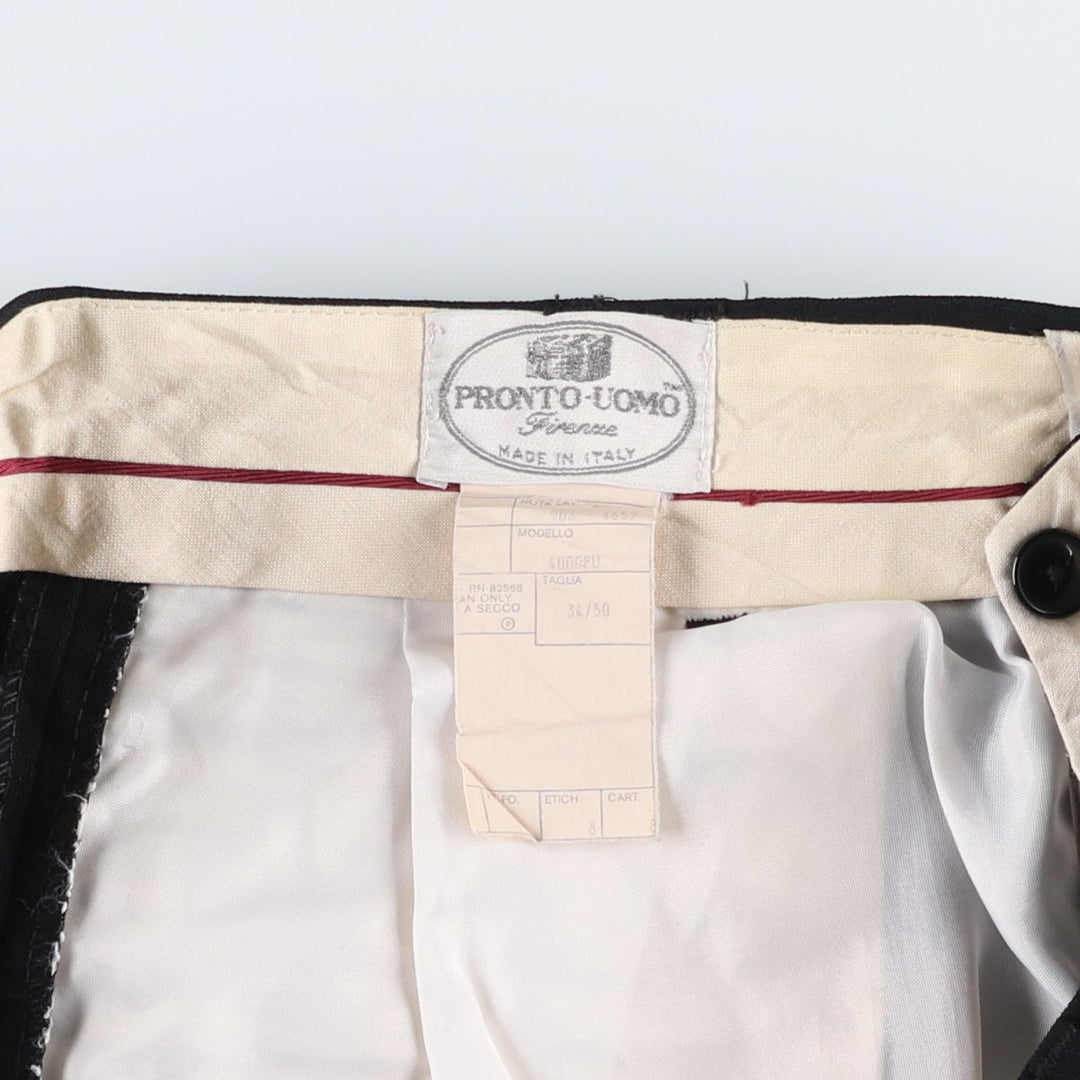 1990'S PRONTO-UOMO Three-Pleat Wool Trousers, Made in Italy, Men's Size W34 (approx.), Vintage wool black type Vintage Second Hand