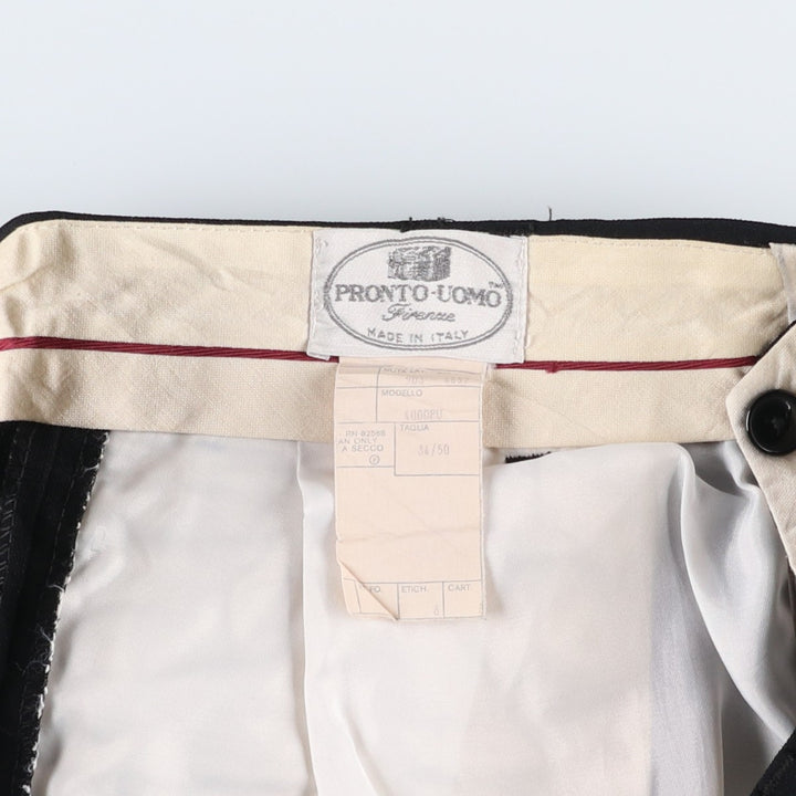 1990'S PRONTO-UOMO Three-Pleat Wool Trousers, Made in Italy, Men's Size W34 (approx.), Vintage wool black type Vintage Second Hand