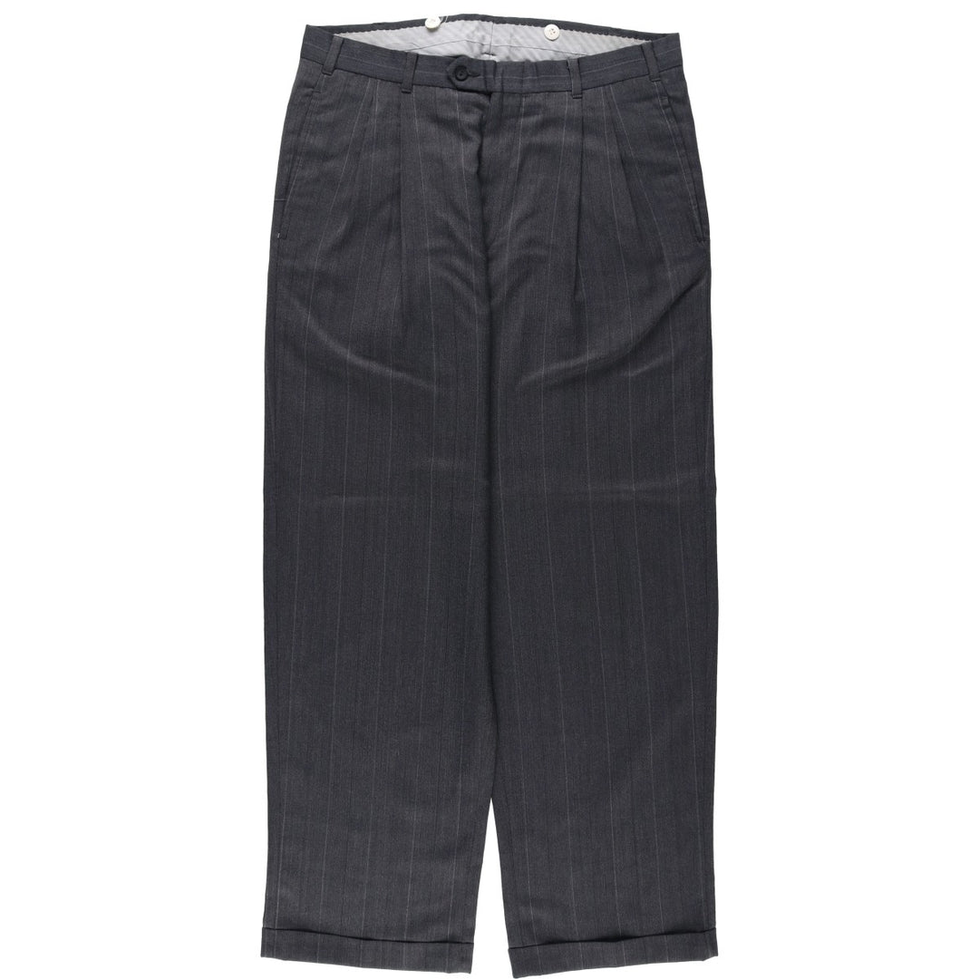~90'S Stripe Pattern Herringbone Slacks Pants Men's W33 (approx.) Vintage unclear Charcoal Vintage Second Hand