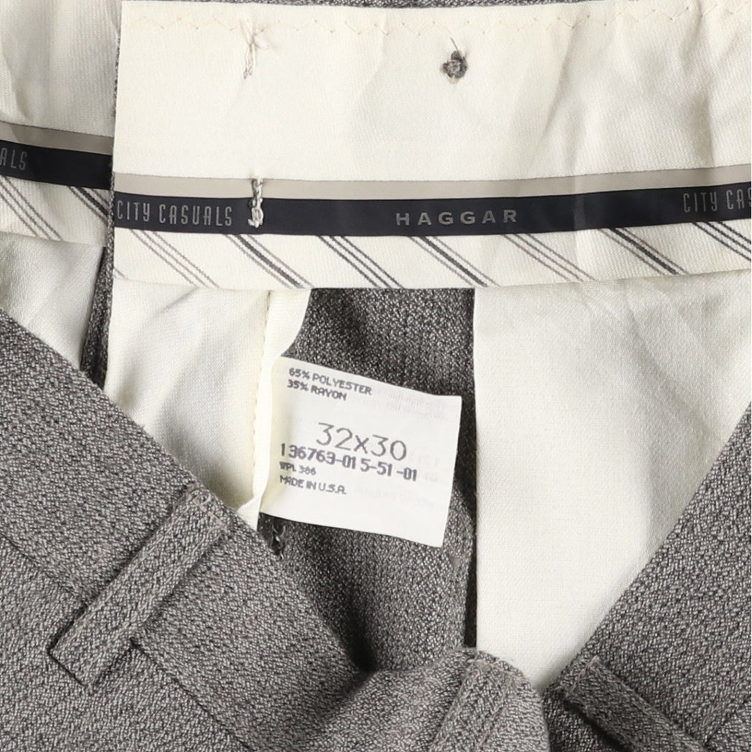 HAGGAR Two-Pleat Slacks Pants, Made in USA, Men's W32 (approx.), Vintage polyester gray type Vintage Second Hand