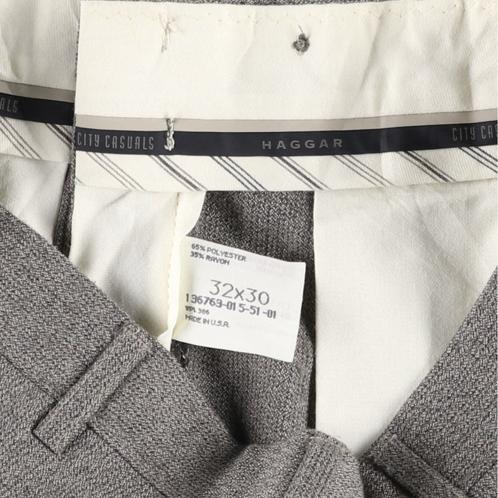 HAGGAR Two-Pleat Slacks Pants, Made in USA, Men's W32 (approx.), Vintage polyester gray type Vintage Second Hand