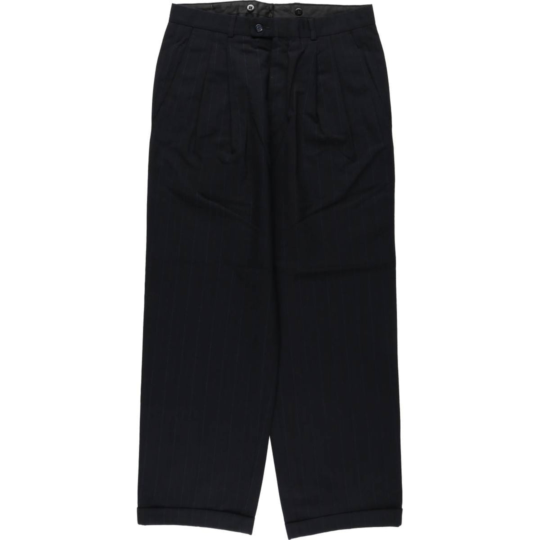Stripe Pattern Two-pleat Slacks Pants Men's W31 unclear navy blue type Vintage Second Hand