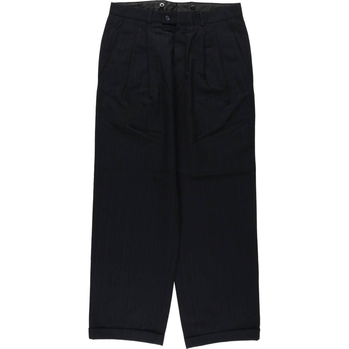Stripe Pattern Two-pleat Slacks Pants Men's W31 unclear navy blue type Vintage Second Hand