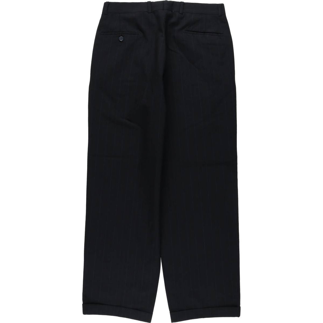 Stripe Pattern Two-pleat Slacks Pants Men's W31 unclear navy blue type Vintage Second Hand