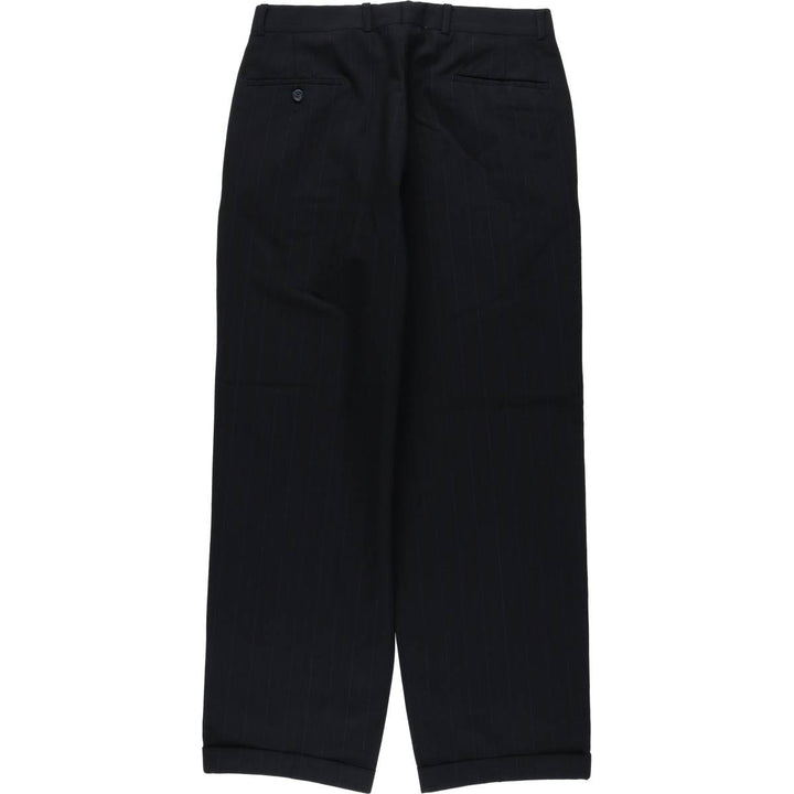 Stripe Pattern Two-pleat Slacks Pants Men's W31 unclear navy blue type Vintage Second Hand