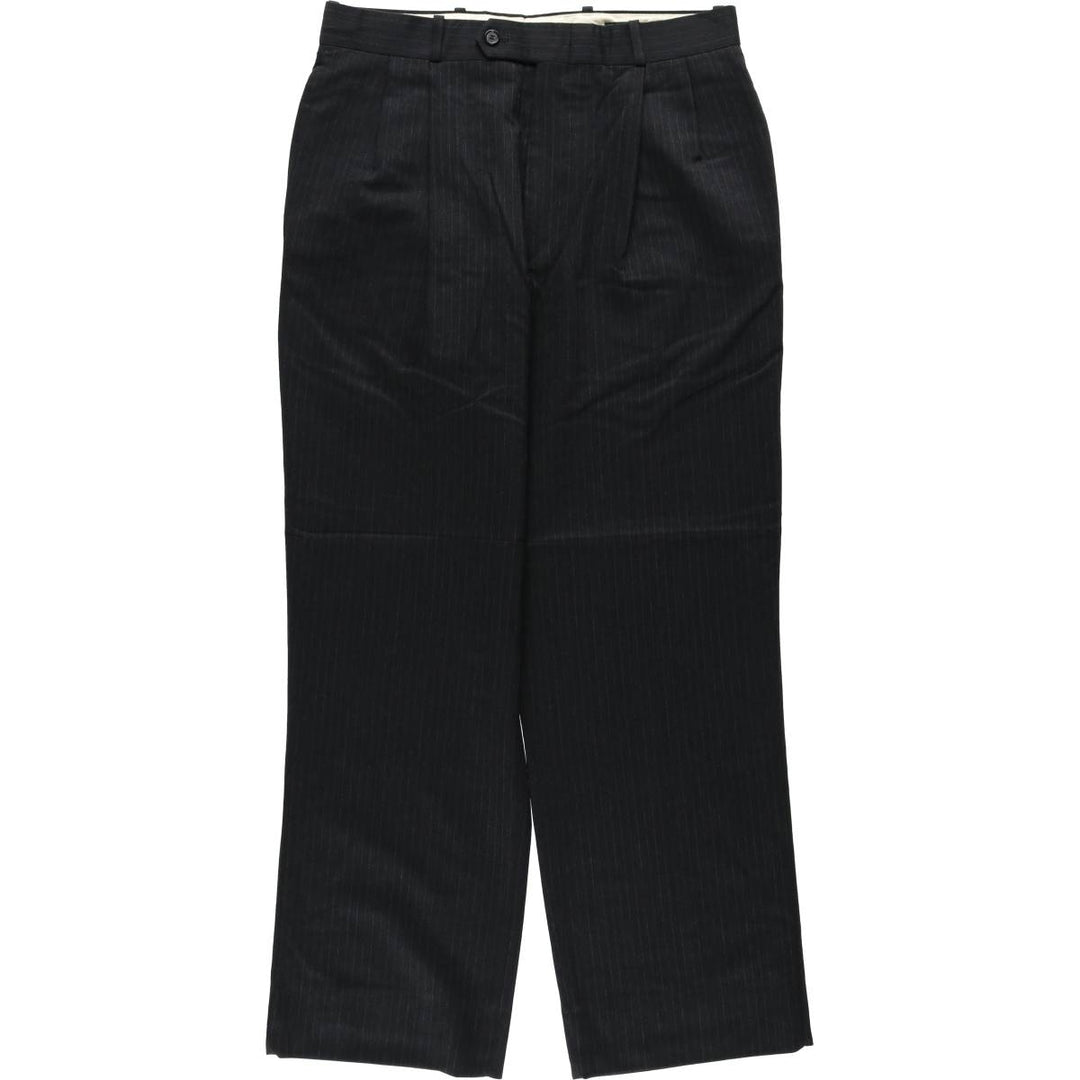 Striped Pattern Two-Pleat Wool Trousers, Men's Size W32 (approx.) wool Charcoal Vintage Second Hand