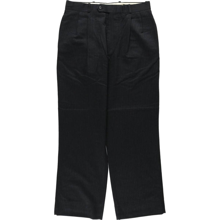 Striped Pattern Two-Pleat Wool Trousers, Men's Size W32 (approx.) wool Charcoal Vintage Second Hand