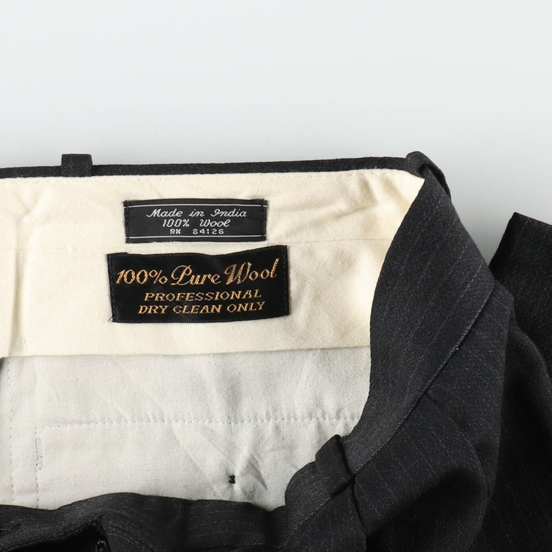 Striped Pattern Two-Pleat Wool Trousers, Men's Size W32 (approx.) wool Charcoal Vintage Second Hand